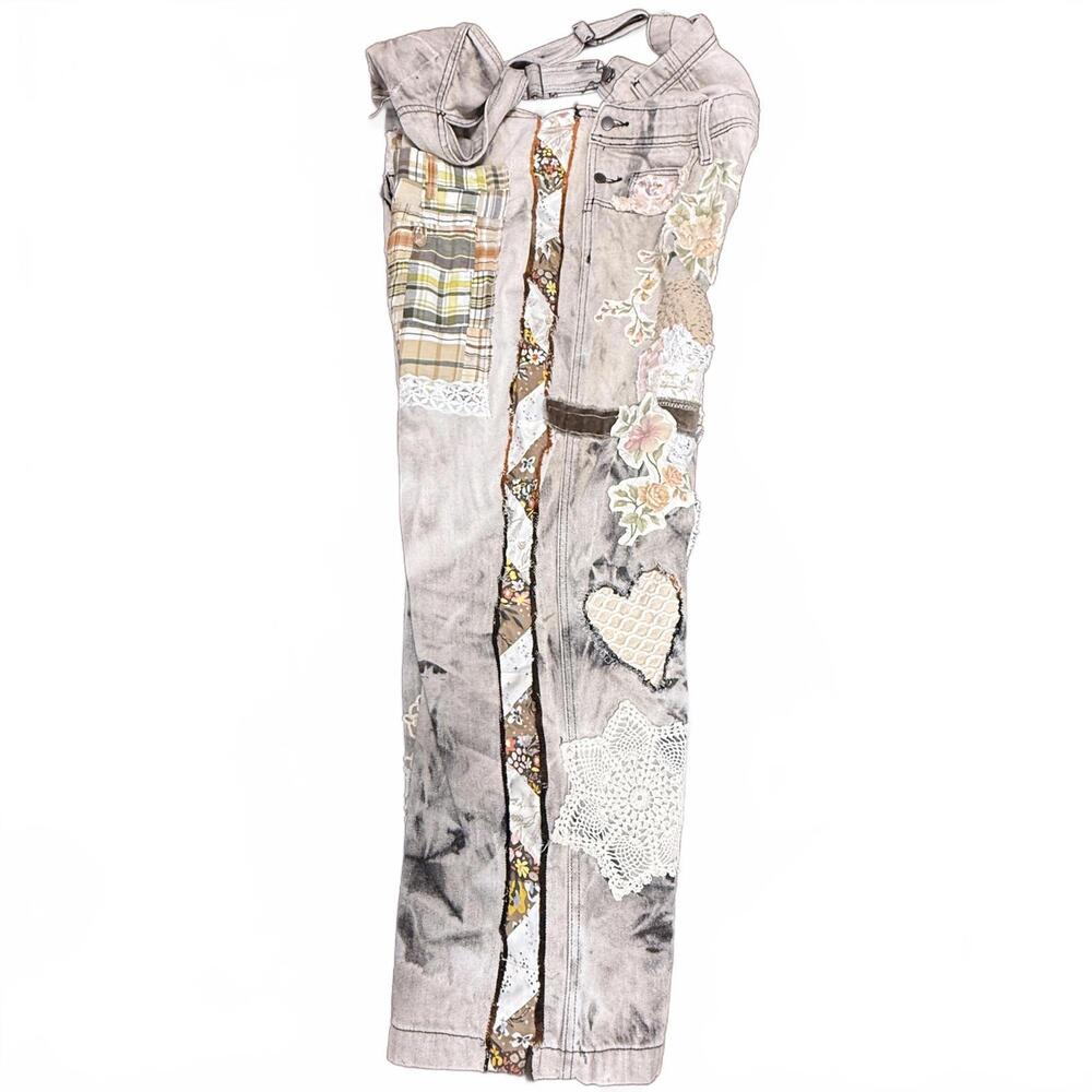 Handmade Up-cycled Magnolia Pearl‎ inspired quilted Miner Overalls NWT - Picture 7 of 16